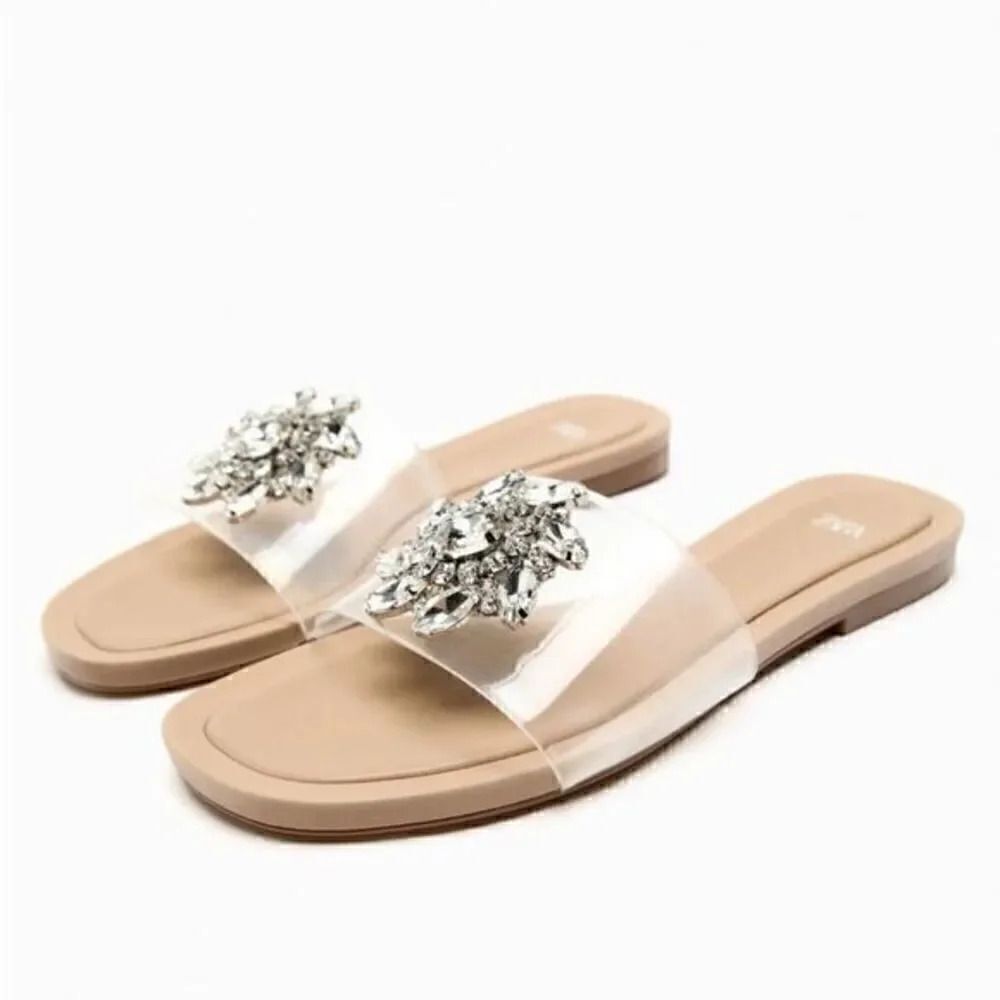 ZARA EMBELLISHED VINYL FLAT SANDALS - Picture 2 of 8